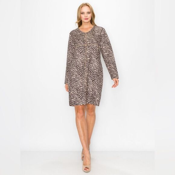 JOH. Apparel Aurora Suede V Neck Dress in Zebra Print XS - Picture 1 of 13